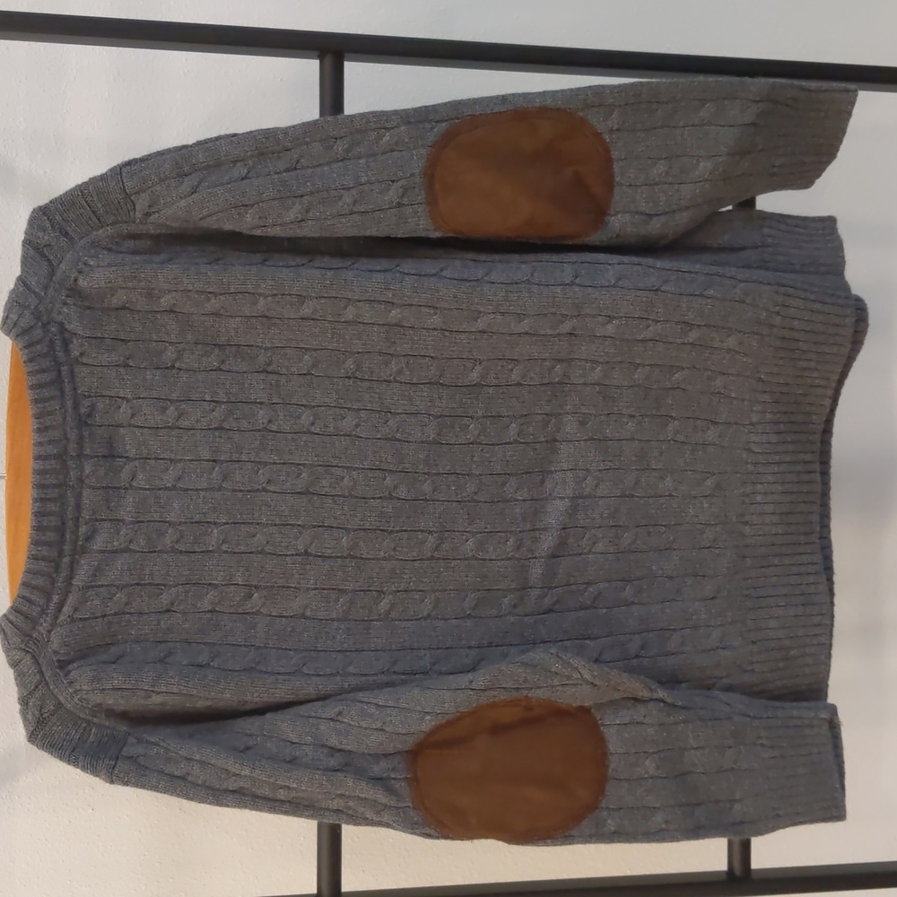 Size 4 Janie and Jack wool cotton blend v neck sweater patched elbow detail - Picture 3 of 4